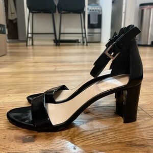 Nine West Black Patent Leather T-Strap Block Heel